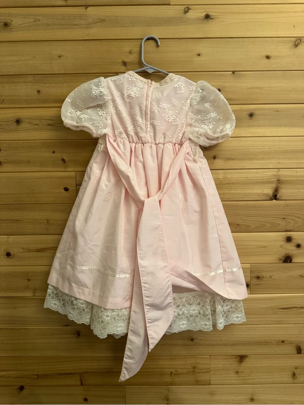 Vintage Bonnie Jean Size 4 Girls Baby Pink Lace Rosette Dress Coquette Easter